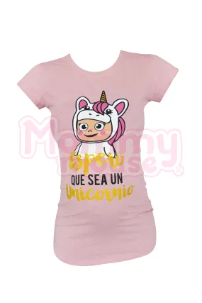 Blusa Maternidad Básica Manga corta. Espero sea un unicornio