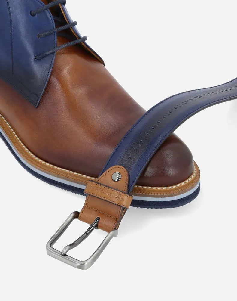 Botín bicolor +SIE7E cm de altura de piel para hombre