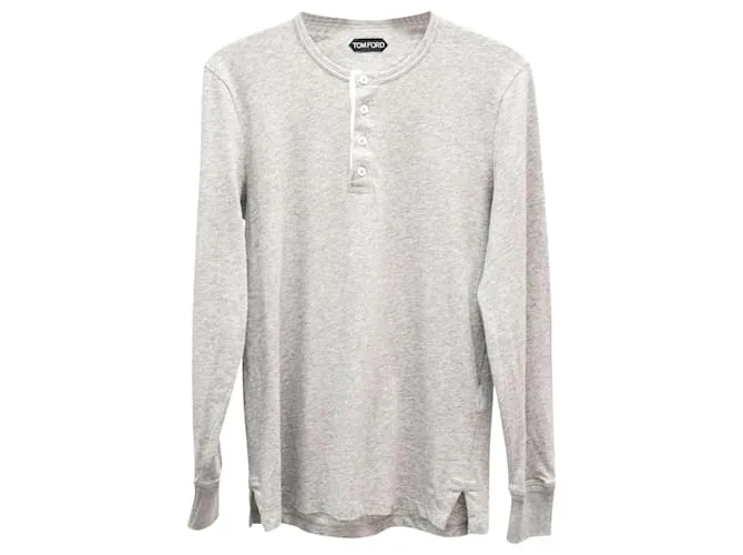 Camiseta de manga larga abotonada Tom Ford en algodón gris 