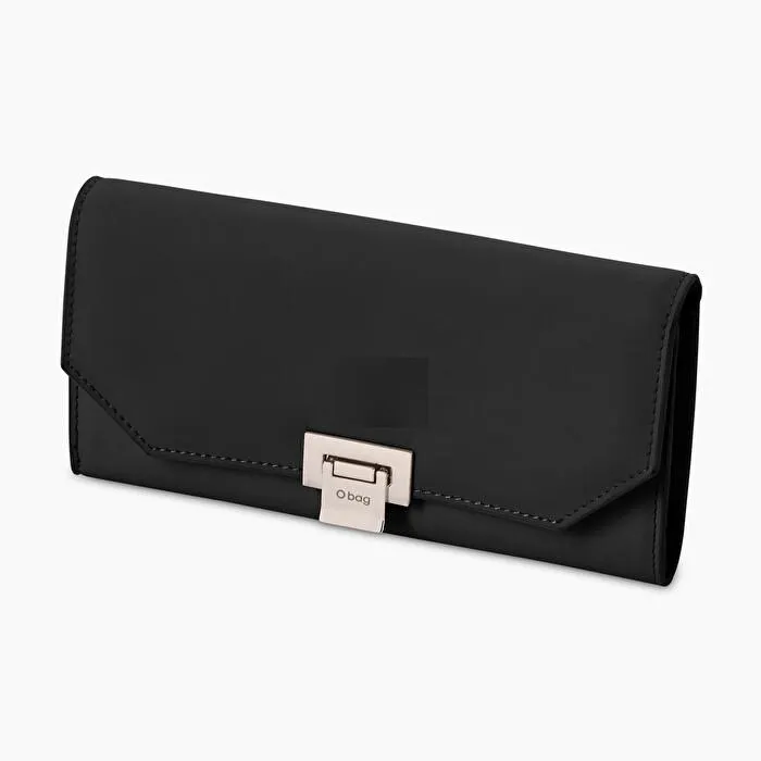 Cartera de piel y tejido de goma negro O light
