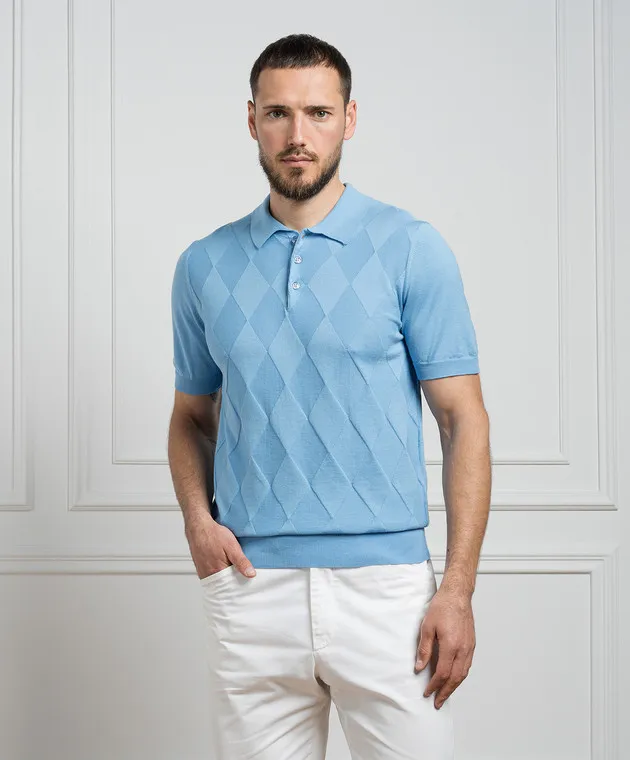 Cashmere&Whiskey Blue polo shirt with silk and cashmere