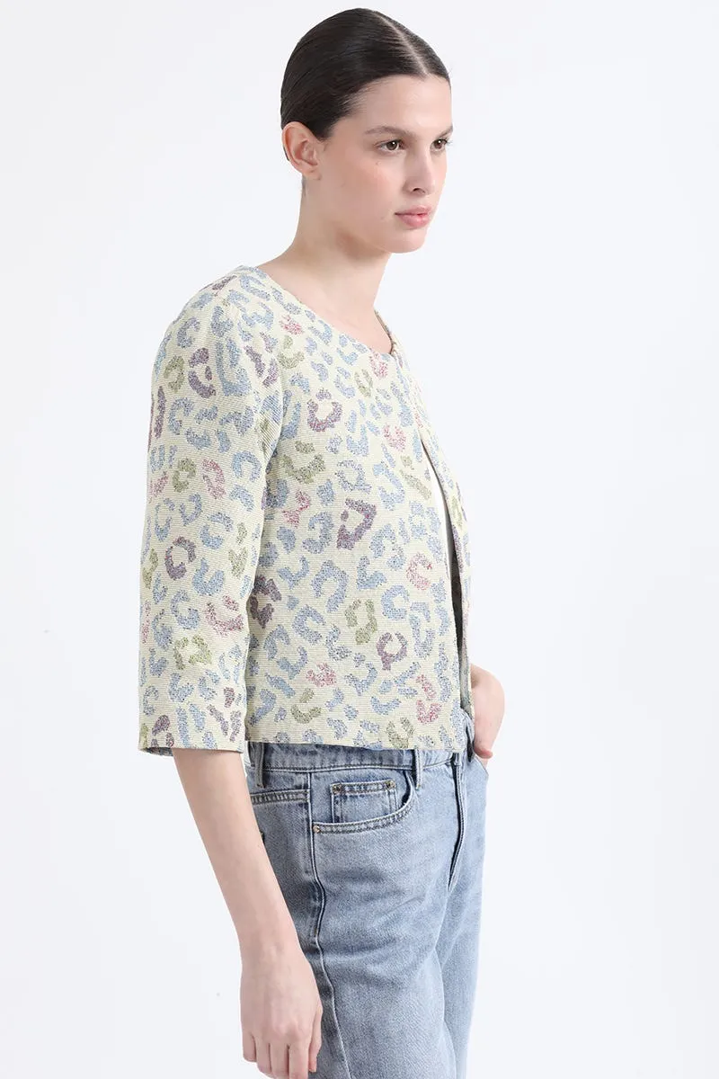 CHAQUETA CROPPED BROCATO FANTASIA, CRUDO, COLECCIÓN ITALIA