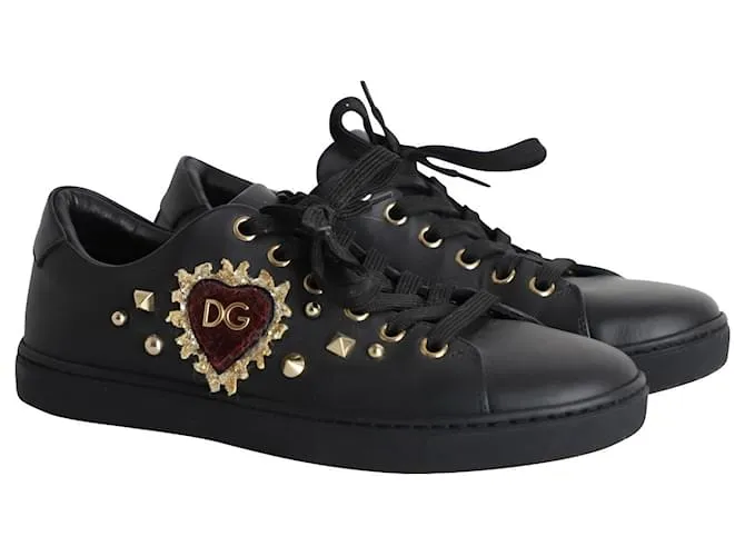 Dolce & Gabbana Zapatillas DG Heart en cuero negro 