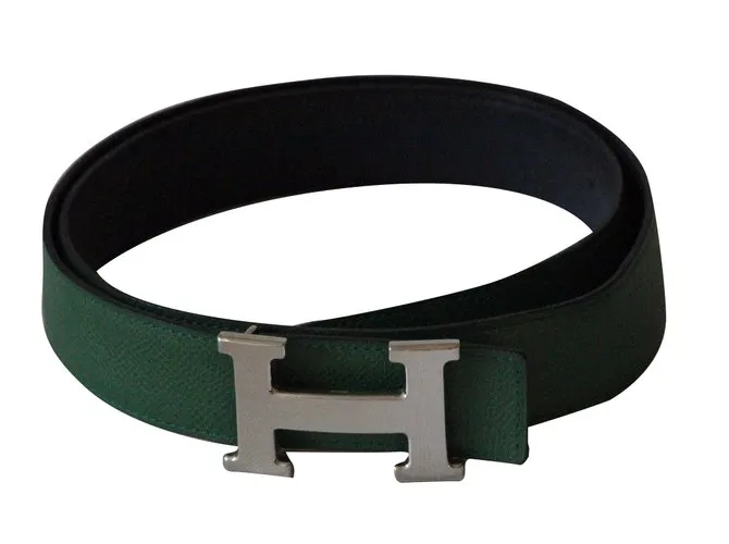 Excelente hebilla de cinturón H metal palladié plata firmado Hermès Verde 
