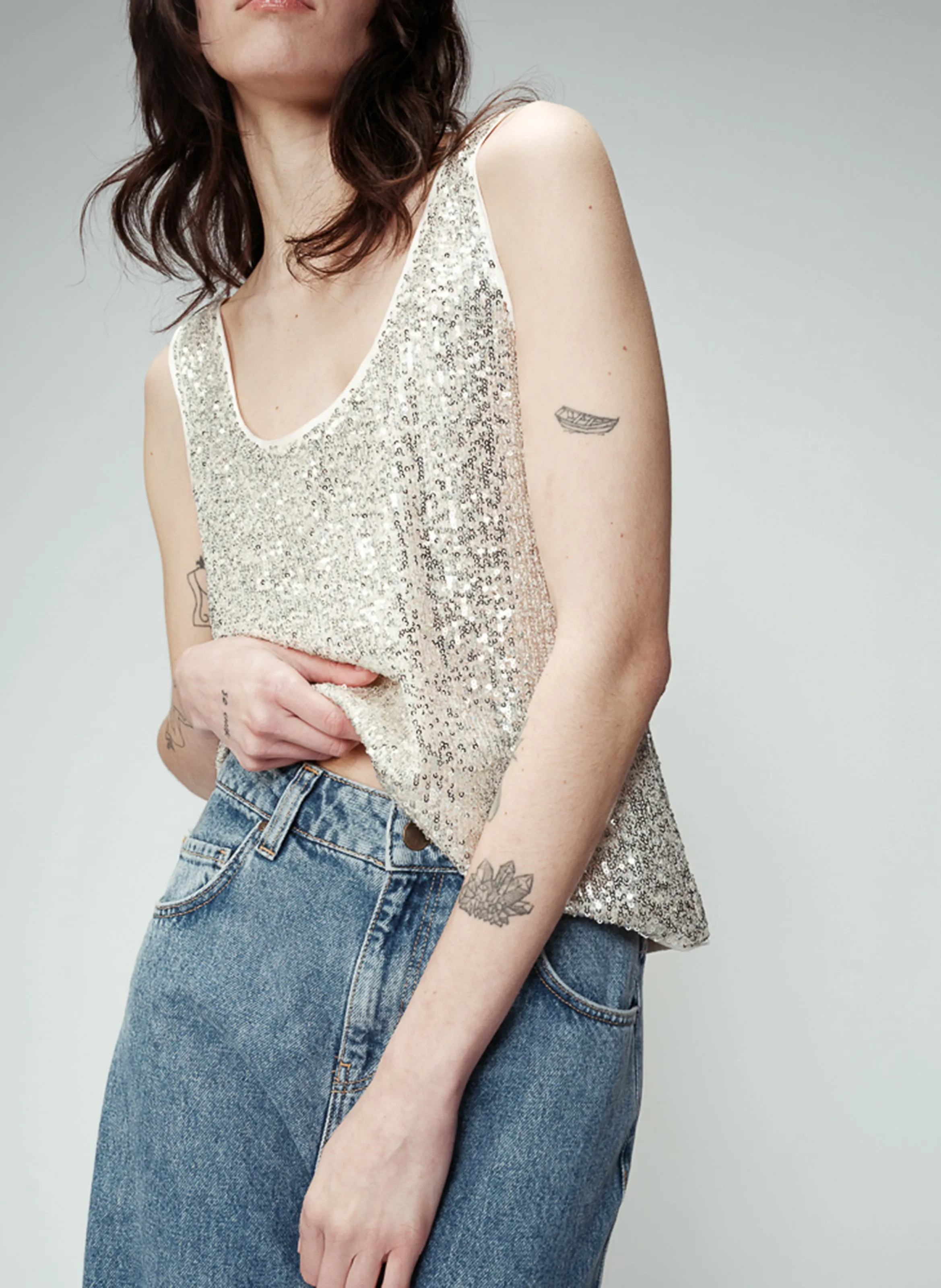 GRACE ET MILA ODE - Camiseta de cuello redondo con lentejuelas - poner en línea el 12/10 en plata