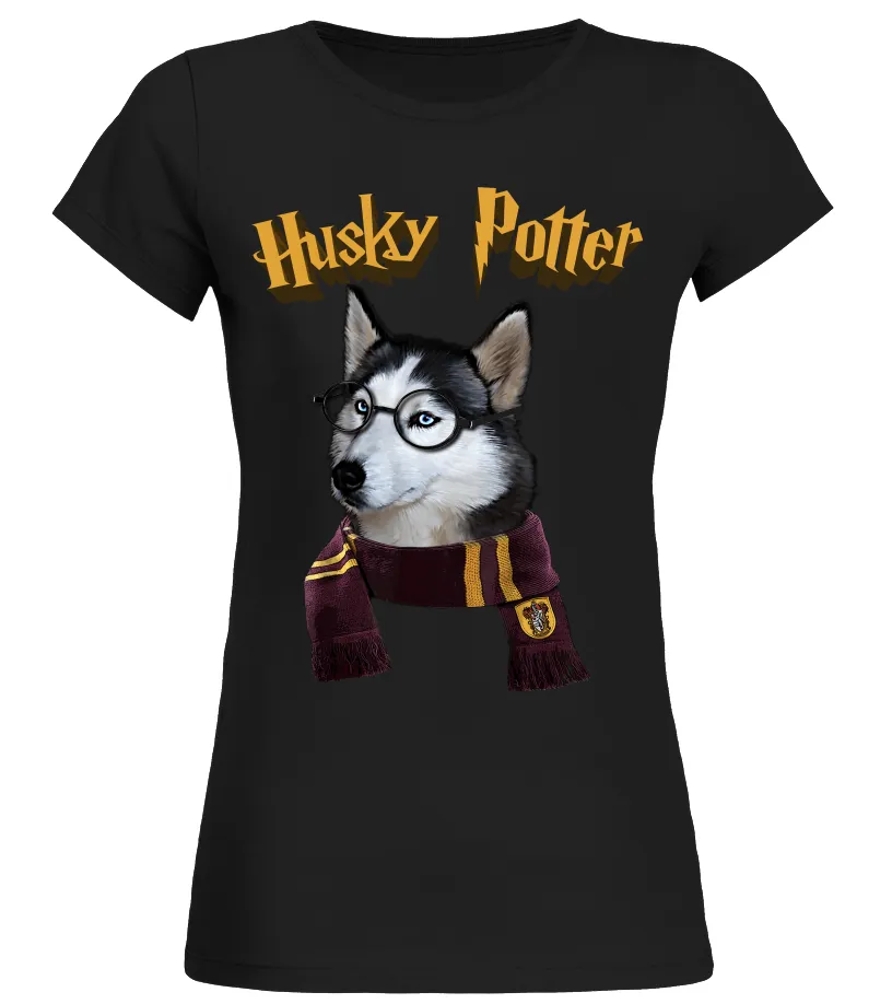 Husky Potter Cute Dog Camiseta cuello redondo Mujer