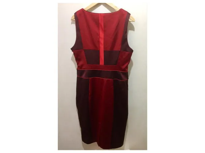 Karen Millen Vestido de satén elástico Roja Burdeos 