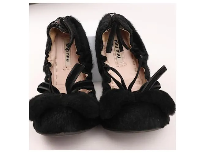 Miu Miu Bailarinas de pelo de pony negro con lazo 5F8190 F005 