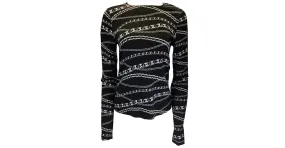 Paco Rabanne Negro / Top de punto elástico de manga larga con estampado de cadenas plateadas 