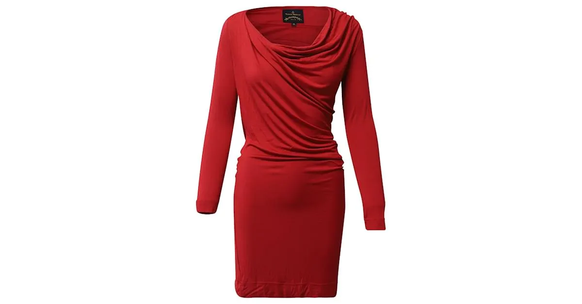 Vestido drapeado de manga larga en viscosa roja Anglomania de Vivienne Westwood 